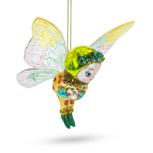 Enchanting Girl in Butterfly Costume Glass Ornament