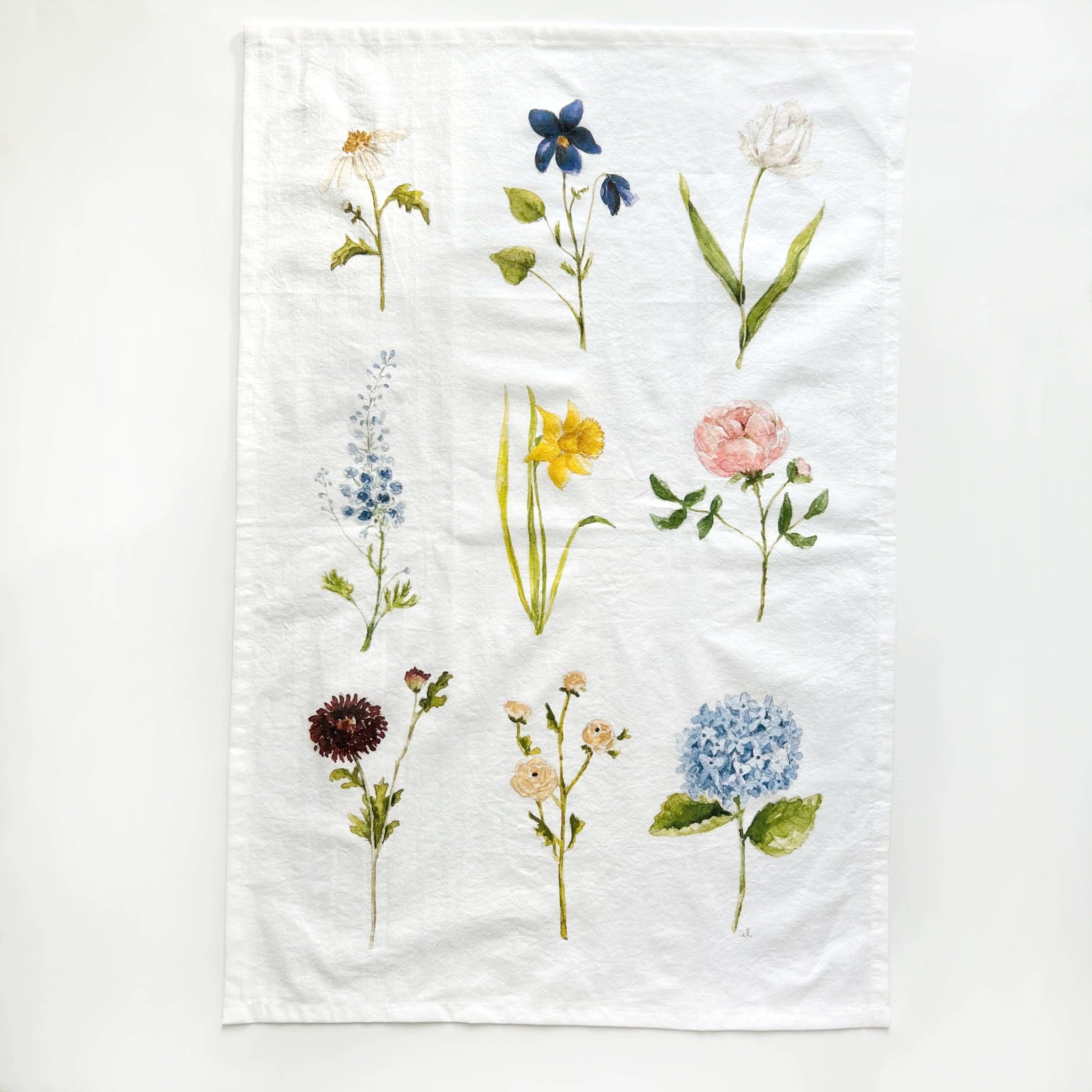 Garden flowers cotton flour sack tea towel