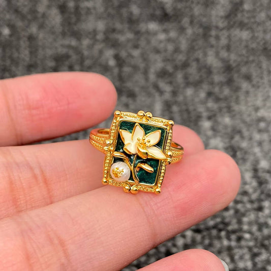 Vintage Flower Oil Painting Ring