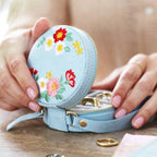 Embroidered Flowers Mini Round Jewelry Case