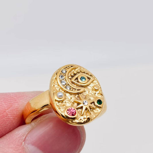 Star Moon Eye Gem Ring