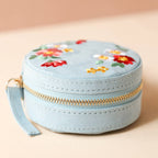 Embroidered Flowers Mini Round Jewelry Case