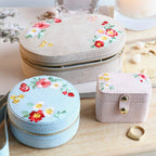 Embroidered Flowers Mini Round Jewelry Case