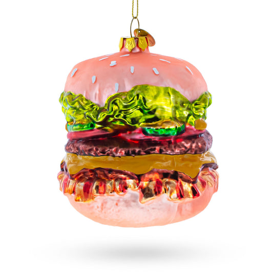 Double Cheeseburger Glass Christmas Ornament