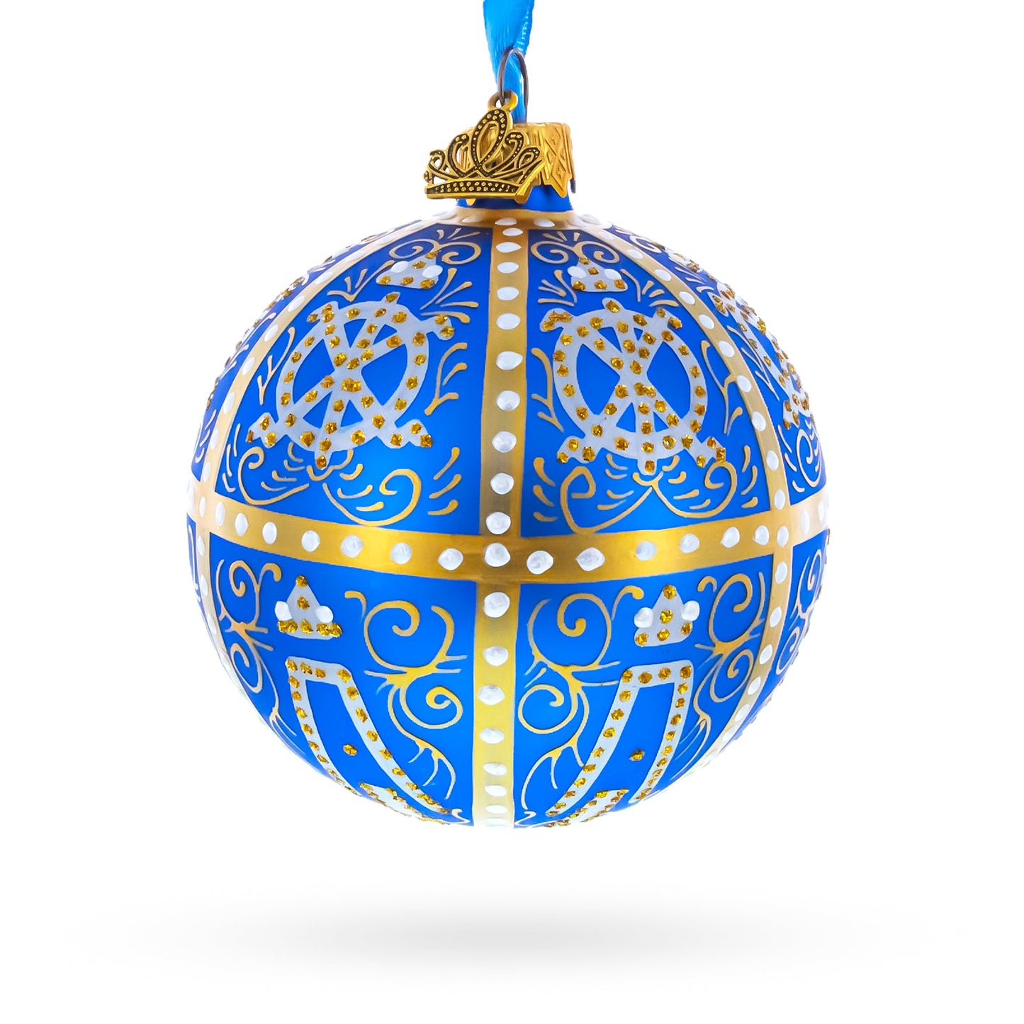 1896 Twelve Monograms Royal Blue Glass Ball Christmas Ornament 3.25 Inches