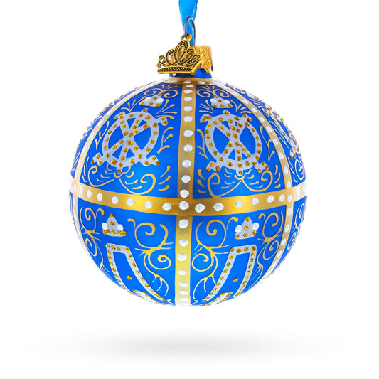 1896 Twelve Monograms Royal Blue Glass Ball Christmas Ornament 3.25 Inches